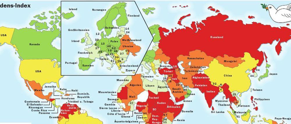 Quellen: Institut for Economics and Peace, Global Peace Index 2010.