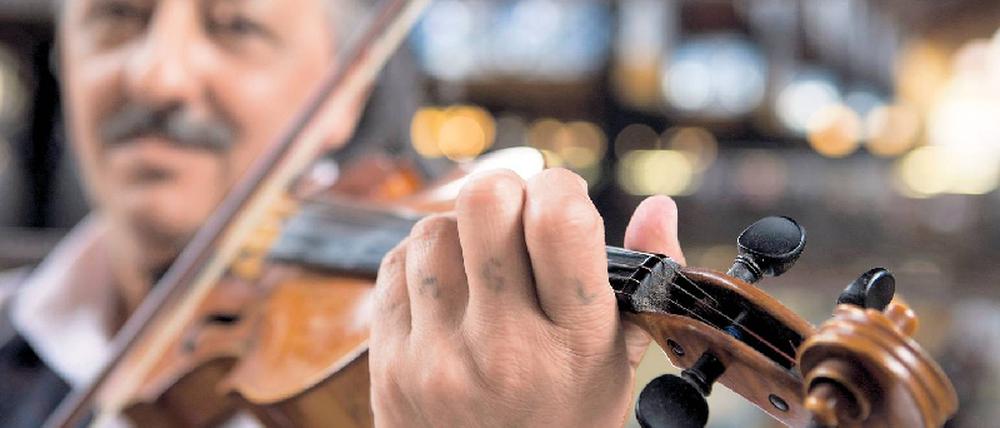 Musikanten, überall. Dieser Herr erfreut die Kunden in der zentralen Markthalle mit seinen Geigenklängen. Foto: picture-alliance/lonely planet