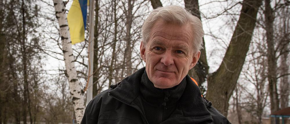 Jan Egeland, Generalsekretär des Norwegischen Flüchtlingsrats, bei einem Besuch in der Ostukraine am 31. Januar.