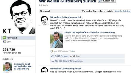 Über 360 000 Unterstützer forderten bis Mittwochnachmittag die Rückkehr von Guttenberg.