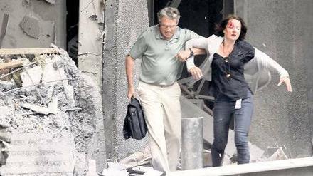 Terror in Oslo. Die Detonation der Bombe zerstörte große Teile des Regierungsviertels in der norwegischen Hauptstadt. Foto: Morten Holm/AFP
