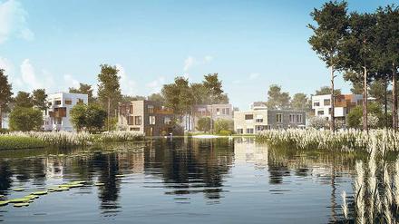 Fünf Morgen Dahlem Urban Village nennt Stofanel das Projekt auf der Truman Plaza in Zehlendorf. Rund um einen künstlichen See entstehen rund 100 Wohnungen und Villen, außerdem zwei Supermärkte, ein Ärztehaus und ein Fitnessstudio.