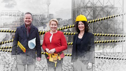 Sie packen es an: Klaus Lederer, Franziska Giffey, Bettina Jarasch.