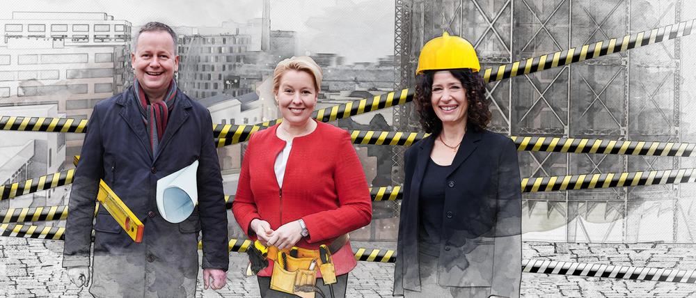 Sie packen es an: Klaus Lederer, Franziska Giffey, Bettina Jarasch.