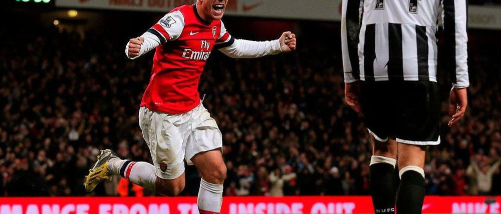 Lukas Podolski nach seinem Treffer gegen Newcastle.