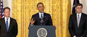Der Alte, der Neue und der Chef. Jack Lew (M.) soll Timothy Geithner (r.) als Finanzminister nachfolgen. Präsident Barack Obama hat ihn ausgewählt.