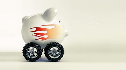 a piggy bank with wheels, your savings are moving fast!