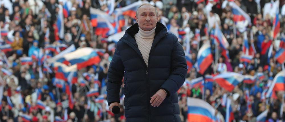 Russlands Präsident Wladimir Putin am 18. März 2022 im Luschniki-Stadion in Moskau.