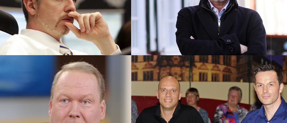 Stehen für ihre Fonds: „Mr. Dax“ Dirk Müller, Kai Diekmann, Marc Friedrich und Matthias Weik, Max Otte (im Uhrzeigersinn). 