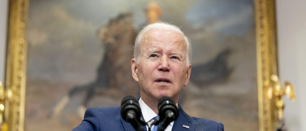 US-Präsident Joe Biden im Roosevelt Room des Weißen Hauses.