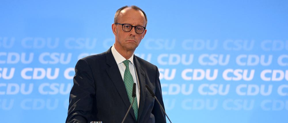 CDU-Chef Friedrich Merz nach der Präsidiumsklausur von CDU und CSU in Köln.