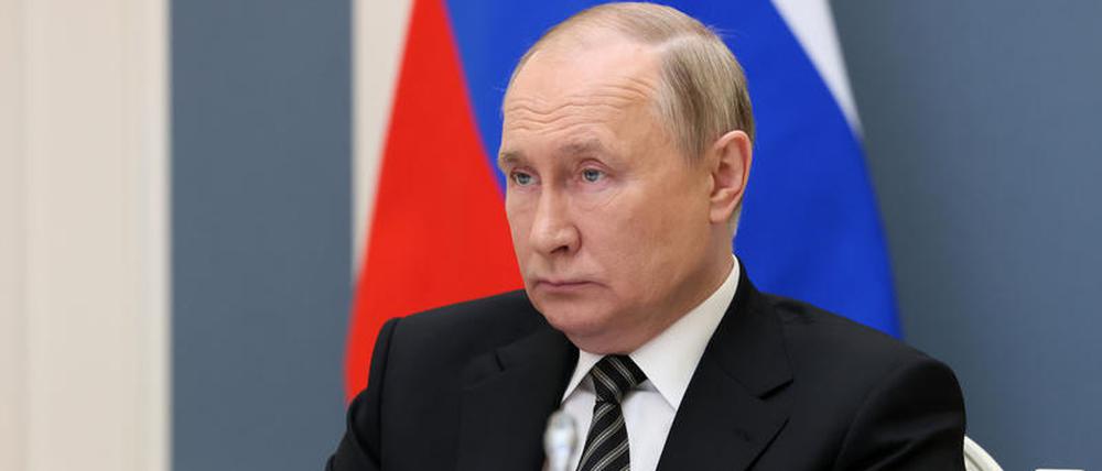 27.05.2022, Russland, Moskau: Wladimir Putin, Präsident von Russland, nimmt an einer Sitzung des Obersten Eurasischen Wirtschaftsrates per Videokonferenz teil. Foto: Uncredited/Pool Sputnik Kremlin via AP/dpa +++ dpa-Bildfunk +++