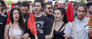 Protest der Studentenverbände in Athen gegen die Präsenz der Polizei auf dem Campus der Aristoteles-Universität in Thessaloniki am 28. Mai 2022.