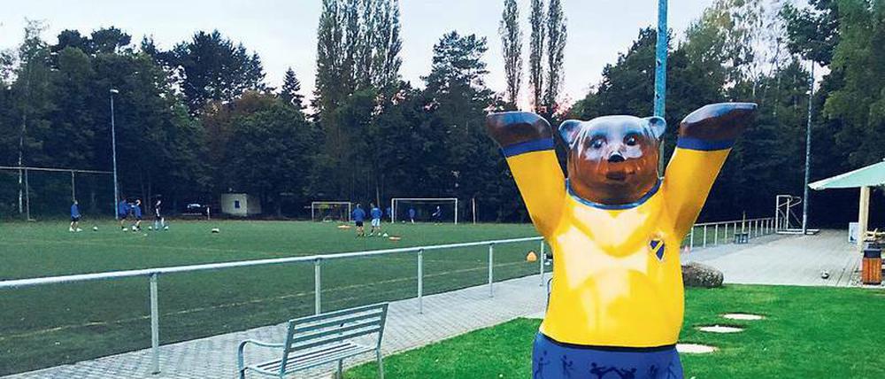 Wahrzeichen: Bär am Sportplatz.