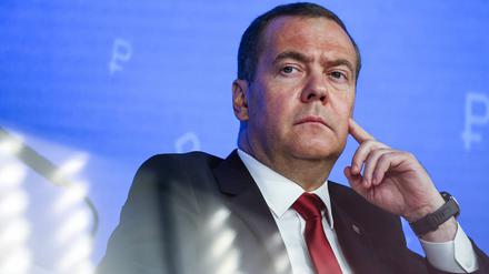 MOSCOW, RUSSIA - MAY 26, 2022: United Russia Party Chairman and Russian Security Council Deputy Chairman Dmitry Medvedev attends a plenary session at the Entrepreneurship in the New Economic Reality forum held by the United Russia party. Mikhail Tereshchenko/TASS PUBLICATIONxINxGERxAUTxONLY TS132D66 