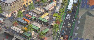 Eine Vision für den Kranoldplatz: Eine neue Bürgerinitiative findet, dass der Platz für parkende Autos zu schade ist.