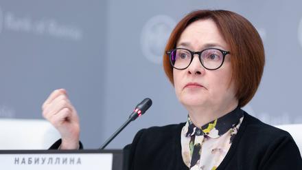 Elwira Nabiullina, Leiterin der Zentralbank, bei einer Pressekonferenz Russia Central Bank am 11. Februar 2022.