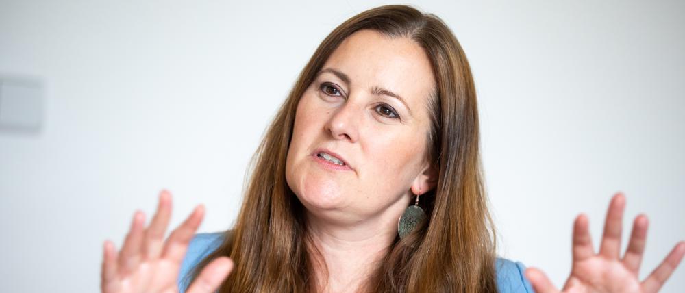 Janine Wissler im Gespräch mit dem Tagesspiegel im Juni in Berlin.