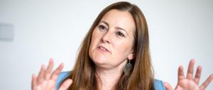 Janine Wissler im Gespräch mit dem Tagesspiegel im Juni in Berlin.