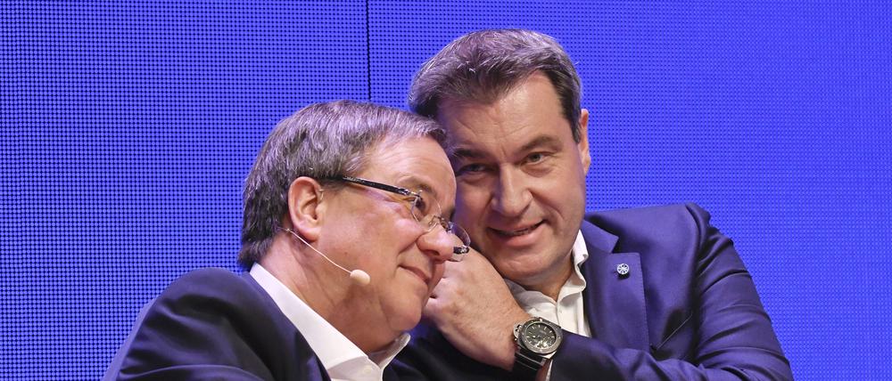 Armin Laschet und Markus Söder beim Wahlkampfauftakt der CDU und CSU zur Europawahl 2019.