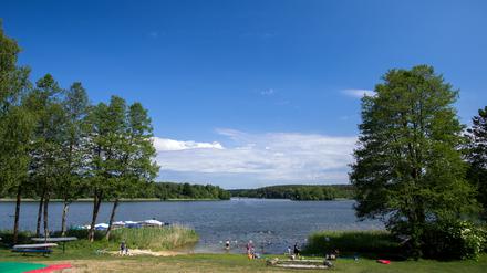 Die Badestelle des Campingplatzes am Ellbogensee.