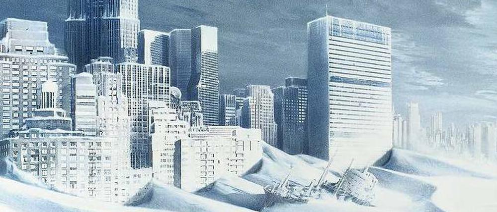 Versunkene Stadt. Unter anderem Roland Emmerichs Film „The Day After Tomorrow“ entwarf ein Katastrophenszenario, in dem der Golfstrom zusammengebrochen war. Europa und Nordamerika hatten im Film mit einer neuen Eiszeit zu kämpfen.