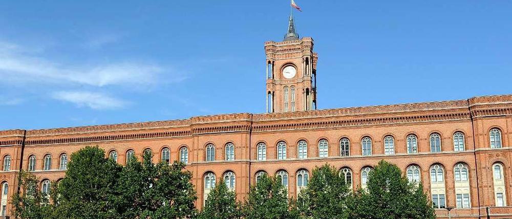 Das 13. Traditionelle Hoffest im Rotes Rathaus hat begonnen. Auch Flugrouten-Gegner haben sich vor Ort eingefunden. 