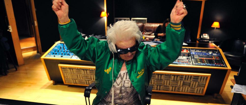 British DJ Ruth Flowers mixes music at a recording studio in Paris.