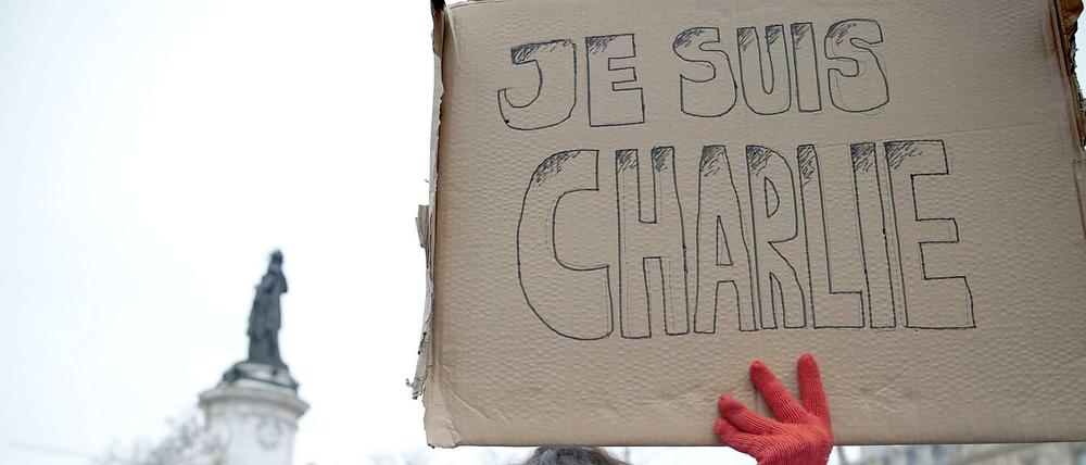 Demonstrantin in Paris auf dem Place de la Republique.