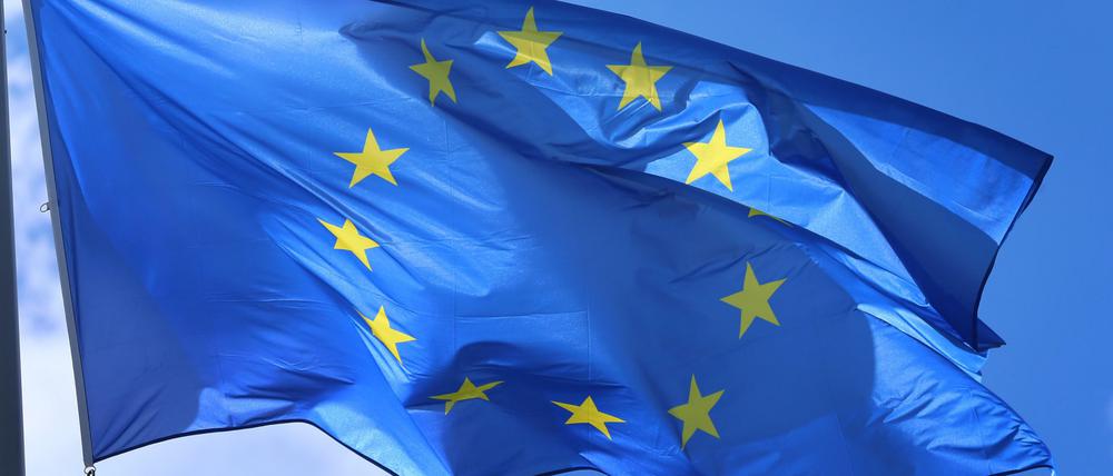 Eurofahne vor dem Europäischen Parlament in Straßburg 2016. 