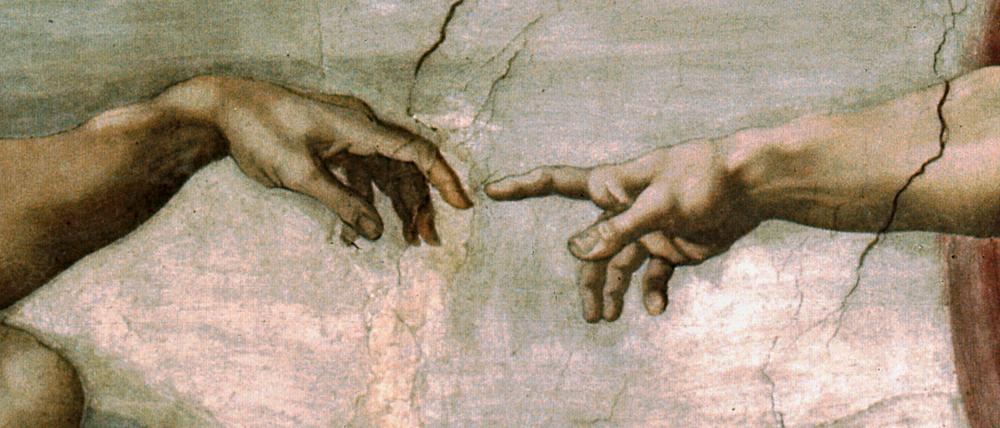 Detail  aus dem Gemälde „Die Erschaffung Adams“ von Michelangelo Buonarrot aus dem Jahr 1512 