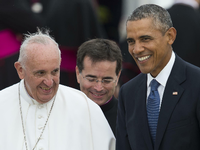 Papst Franziskus wird von US-Präsident Barack Obama in Maryland empfangen.