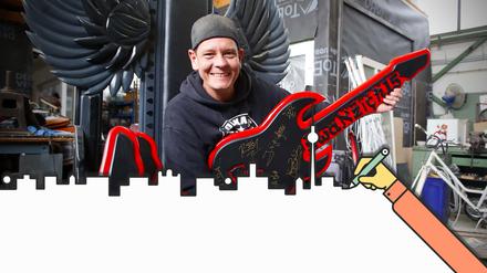 Jedes Werk ein Unikat. Alex Molter hat zwar keine Qualifikation als Künstler – aber viel Herzblut für die Musikszene und Kreativität.