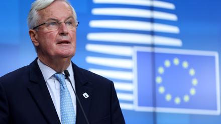 European Commission's Head of Task Force for Relations with the United Kingdom Michel Barnier gives a news conference on the first day of the face-to-face European Union (EU) summit at the European Council Building in Brussels, Belgium October 15, 2020. Kenzo Tribouillard/Pool via REUTERS