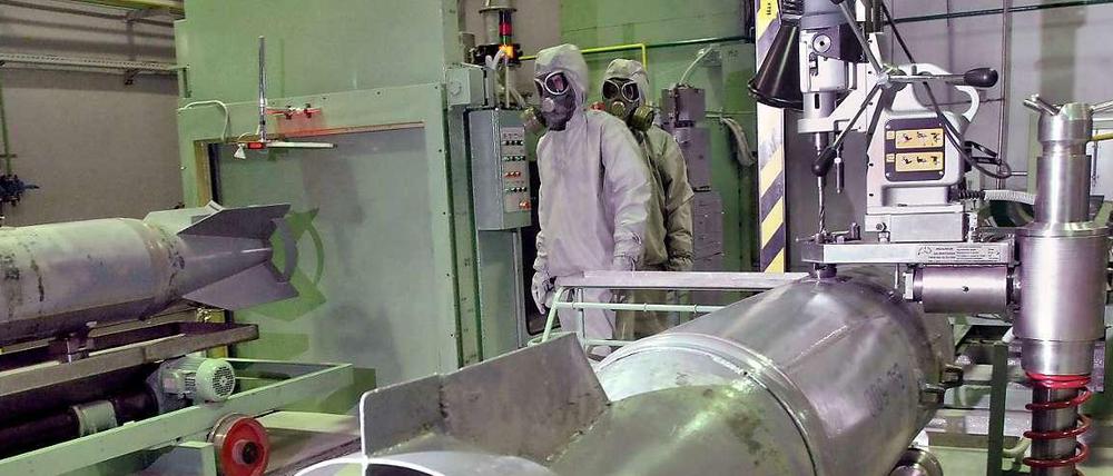 Eine von zwei russischen Fabriken zur Vernichtung von chemischen Kampfstoffen ist in Maradykovo gebaut worden. Das Foto zeigt einen Teil der Anlagen. Eine zweite ist mit deutscher Hilfe in Kambarka errichtet worden. In diesen zwei Fabriken, die beide 2006 ihren Betrieb aufgenommen haben, wird das russische Chemiewaffenarsenal vernichtet. Dazu hat sich Russland mit dem Beitritt zur UN-Chemiewaffenkonvention verpflichtet. Russland ist wie die USA mit der Vernichtung um Jahre in Verzug. 