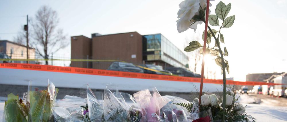 Blumen zum Gedenken an die Opfer des Moschee-Angriffs in Quebec 