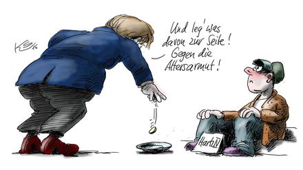 So sieht Klaus Stuttmann die Bemühungen der Bundesregierung gegen die Altersarmut.