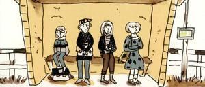 Wartegemeinschaft: Vier der Figuren Ulla Loges auf dem Buchcover.