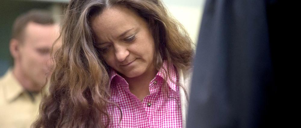 Die Angeklagte Beate Zschäpe im Oberlandesgericht in München (Bayern). Vor dem Oberlandesgericht wird der Prozess um die Morde und Terroranschläge des "Nationalsozialistischen Untergrunds" (NSU) fortgesetzt.