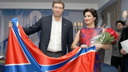 Anna Netrebko und Oleg Tsaryov am Montag in St. Petersburg.