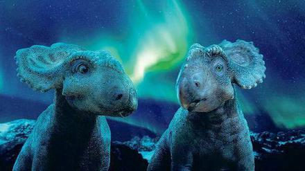 Zwei Dinosaurier aus dem Film Dinosaurier 3 D - Im Reich der Giganten.