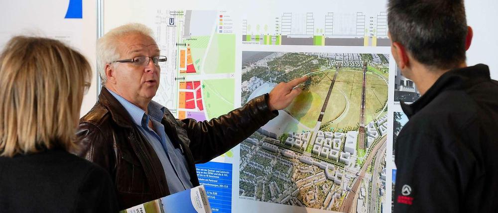 Der Masterplan für das Tempelhofer Feld: Am Rande Häuser, in der Mitte Grün, dazwischen könnten theoretisch weiter Flugzeuge landen.