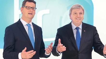 In Rage geredet. Bouffier (rechts) hatte mehr Redezeit als Schäfer-Gümbel.