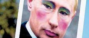 Grell geschminkter Putin bei einer Demonstration in Vancouver. 