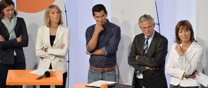 Berichten im ZDF über die Bundestagswahl: Bettina Schausten, Marietta Slomka, Mitri Sirin, Peter Frey und Maybrit Illner. 