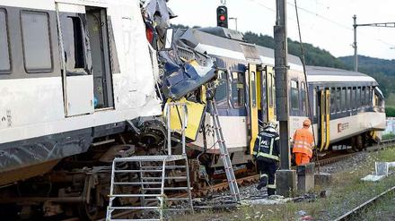 Zusammenstoß in Granges-près-Marnand: Ein Zug war von Lausanne nach Payerne unterwegs, der andere fuhr dieselbe Strecke in die Gegenrichtung. 