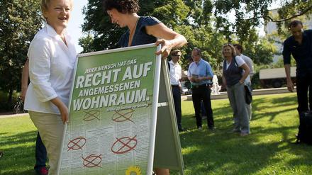 Eines der zentralen Wahlkampfthemen in Berlin: Wohnraum. Auch für die Grünen ein Thema, das auf den Wahlplakaten zu finden ist.