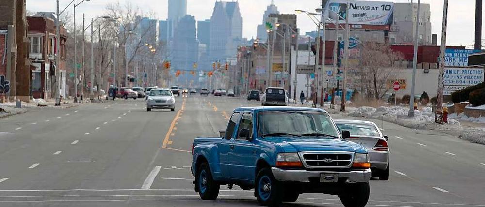 Die Straßen von Detroit. Zuletzt konnte die einst blühende Autometropole kaum noch die Straßenbeleuchtung bezahlen.