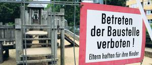 Hier toben nur die Bauarbeiter. Der Spielplatz in der Kreuzberger Fontanepromenade. 