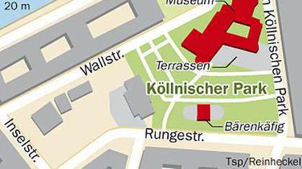 Der Köllnische Park in Mitte soll bis zum Sommer 2015 denkmalgerecht instand gesetzt werden. Ein Zaun könnte zukünftig die kunsthistorischen Schätze auf der Terrasse am Märkischen Museum vor Vandalismus schützen. Doch die Pläne des Bezirksamts Mitte sind noch nicht final. 